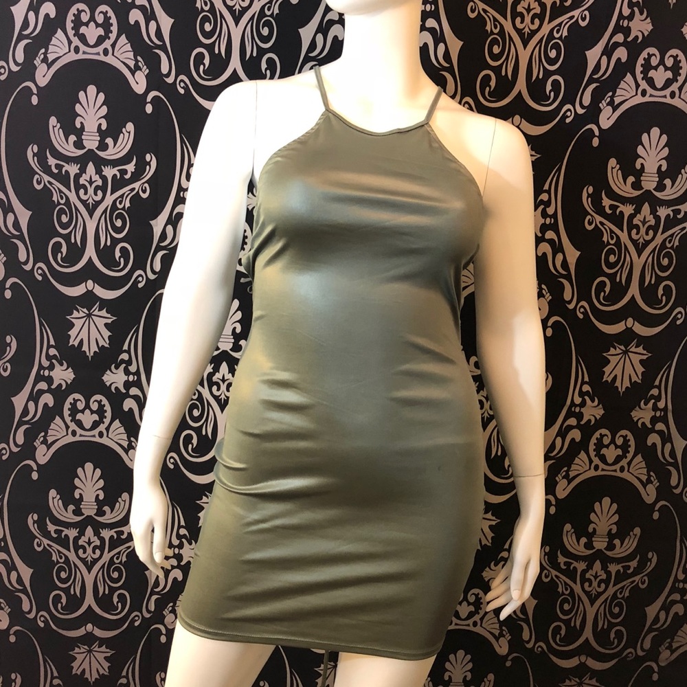 Plus Size green Satin BackOut Dress